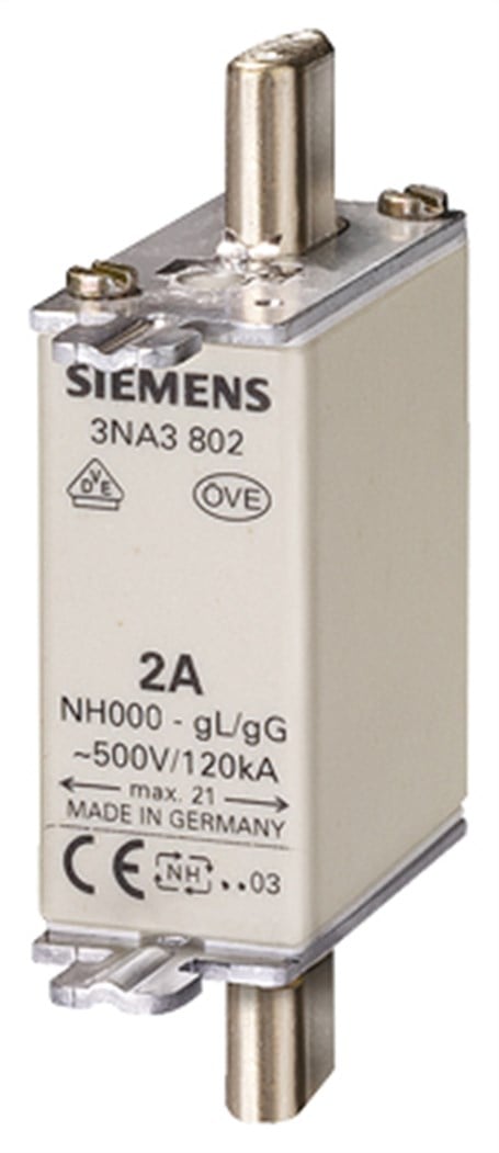 Siemens 3NA3810 Steatit(Seramik) Gövdeli Nh-Bıçaklı Sigorta Buşonu; 25A; Boy 000; Genişlik 21Mm
