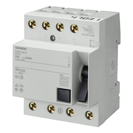 Siemens 5SM1642-0 Hata Akımı Koruma Anahtarı-Fı (Kaçak Akım Koruma Rölesi); 25A; 400V; 300Ma; Trifaze; 3Faz+Nötr; 55MM