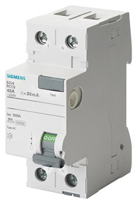 Siemens 5SV4314-0 Hata Akımı Koruma Anahtarı-Fı (Kaçak Akım Koruma Rölesi); 40A; 230V; 30Ma; Monofaze; Faz+Nötr; 70Mm