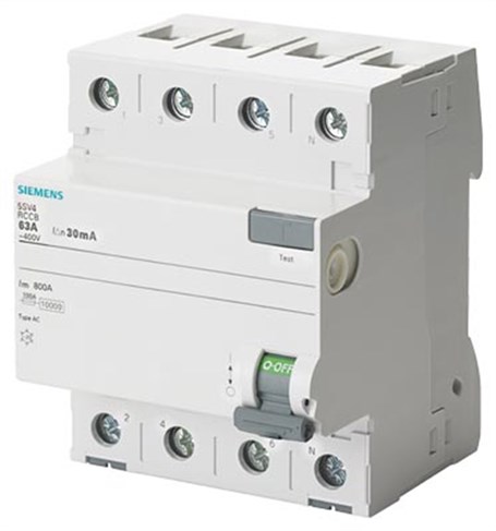 Siemens 5SV4342-0 Hata Akımı Koruma Anahtarı-Fı (Kaçak Akım Koruma Rölesi); 25A; 400V; 30Ma; Trifaze; 3Faz+Nötr; 70Mm