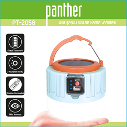 PANTHER PT-2058 USB ŞARJLI SOLAR KAMP LAMBASI