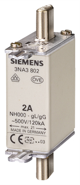 Siemens 3NA3820 Steatit(Seramik) Gövdeli Nh-Bıçaklı Sigorta Buşonu; 50A; Boy 000; Genişlik 21Mm